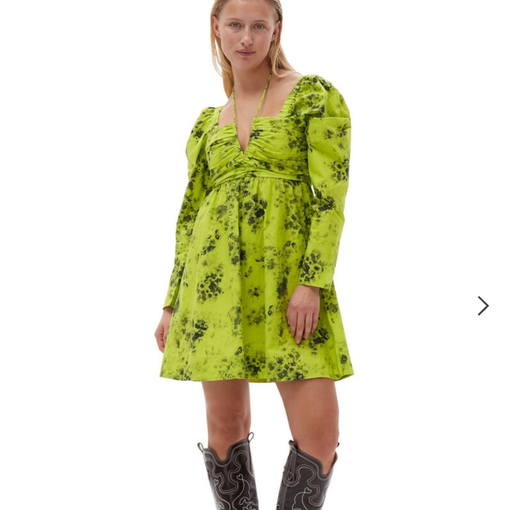 - Nwt Ganni dress sz 38￼Ganni Floral Open Back Long Sleeve Organic Co